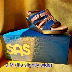 SAS Women's Layla T-Strap Wedge Sandal in Blue Jean 9